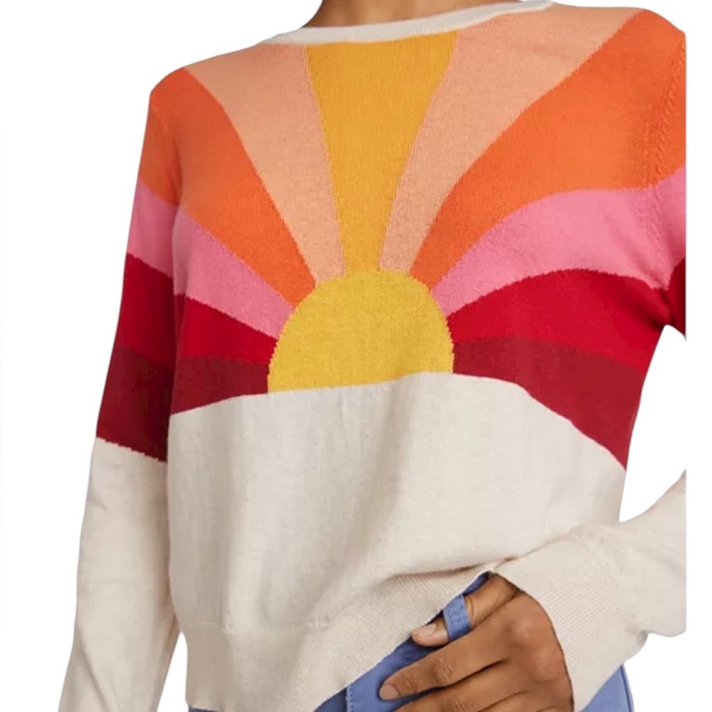 Marine Layer Radiant Horizon Crew Neck Sweater - Red, Pink, Yellow, Cream